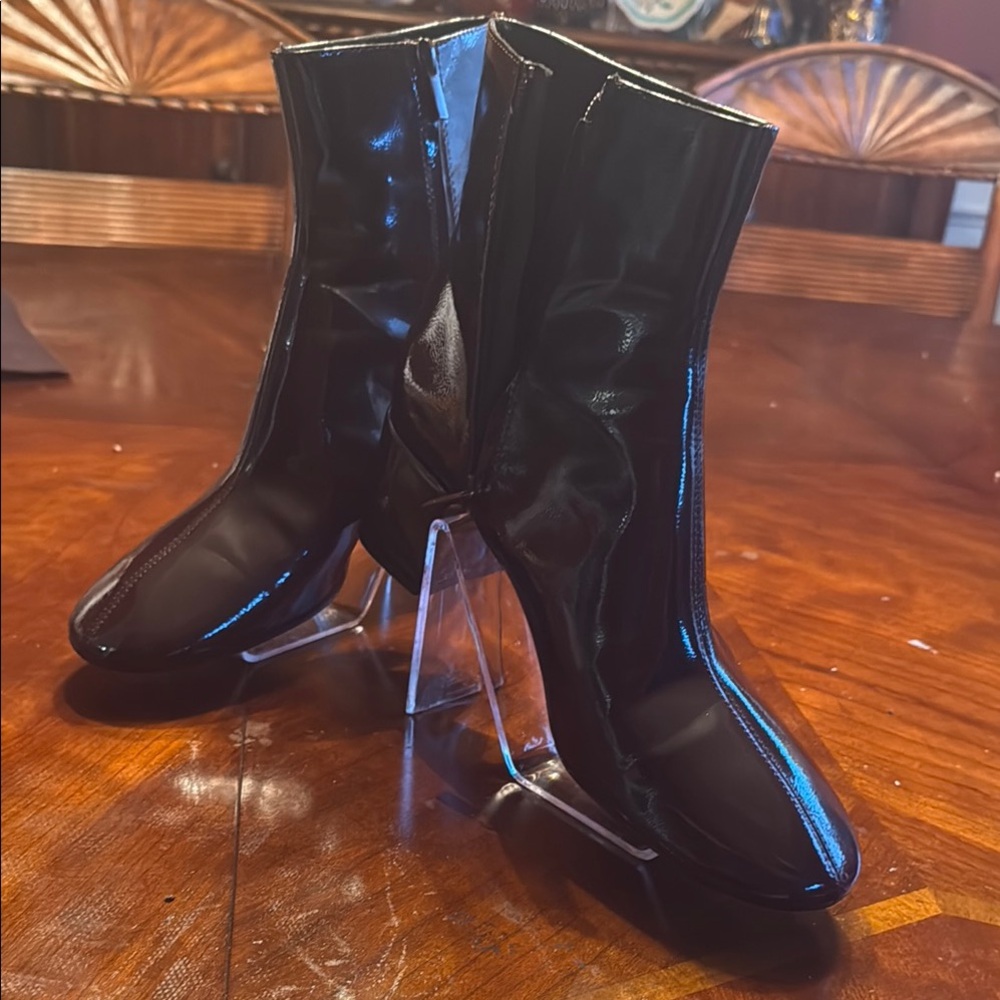 Zara Glossy Black Ankle Booties